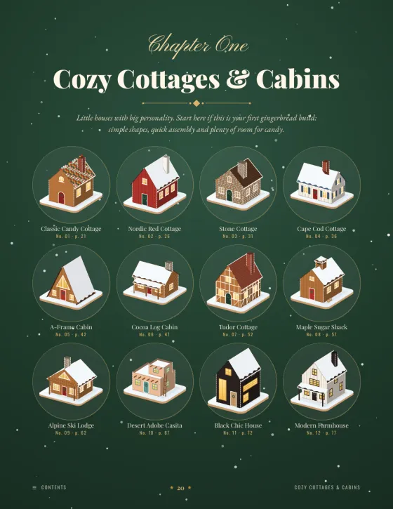 Book page: chapter opener with thumbnails of the houses in the chapter