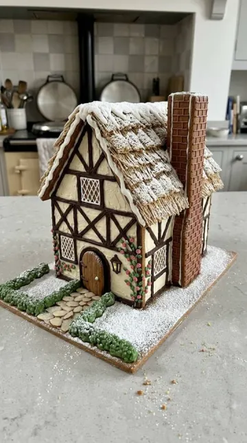 Finished gingerbread Tudor Cottage