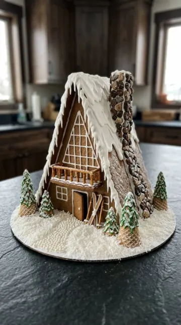 Finished gingerbread Alpine Ski Lodge