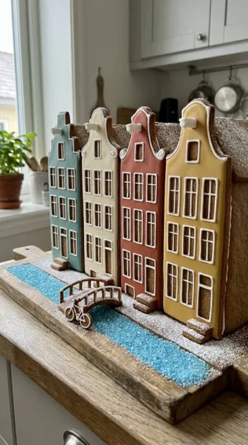 Finished gingerbread Amsterdam Canal Houses