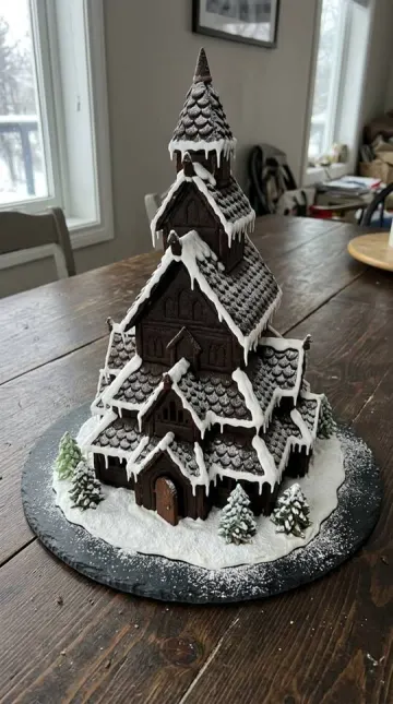 Finished gingerbread Nordic Stave Church