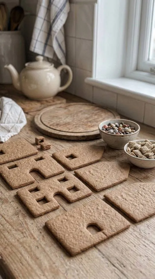 Stage 2 of building a gingerbread stone cottage: bake